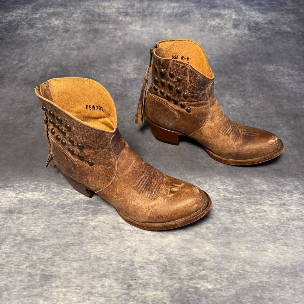 Shyanne Brown Leather Studded Tassel Ankle Western Boots 6.5 B BBW202